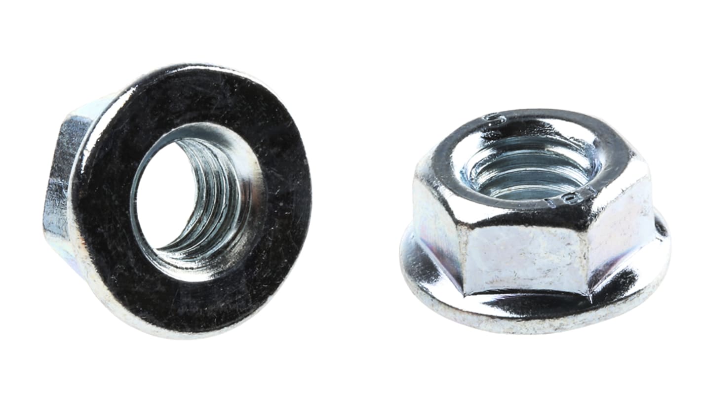 RS PRO, Bright Zinc Plated Steel Flanged Hex Nut, DIN 6923, M8