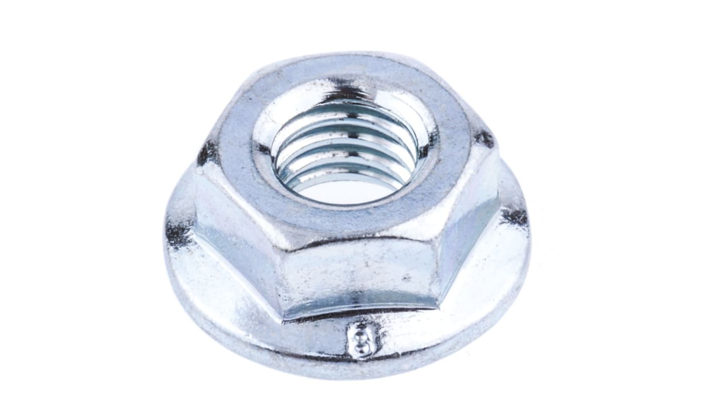 RS PRO, Bright Zinc Plated Steel Flanged Hex Nut, DIN 6923, M6