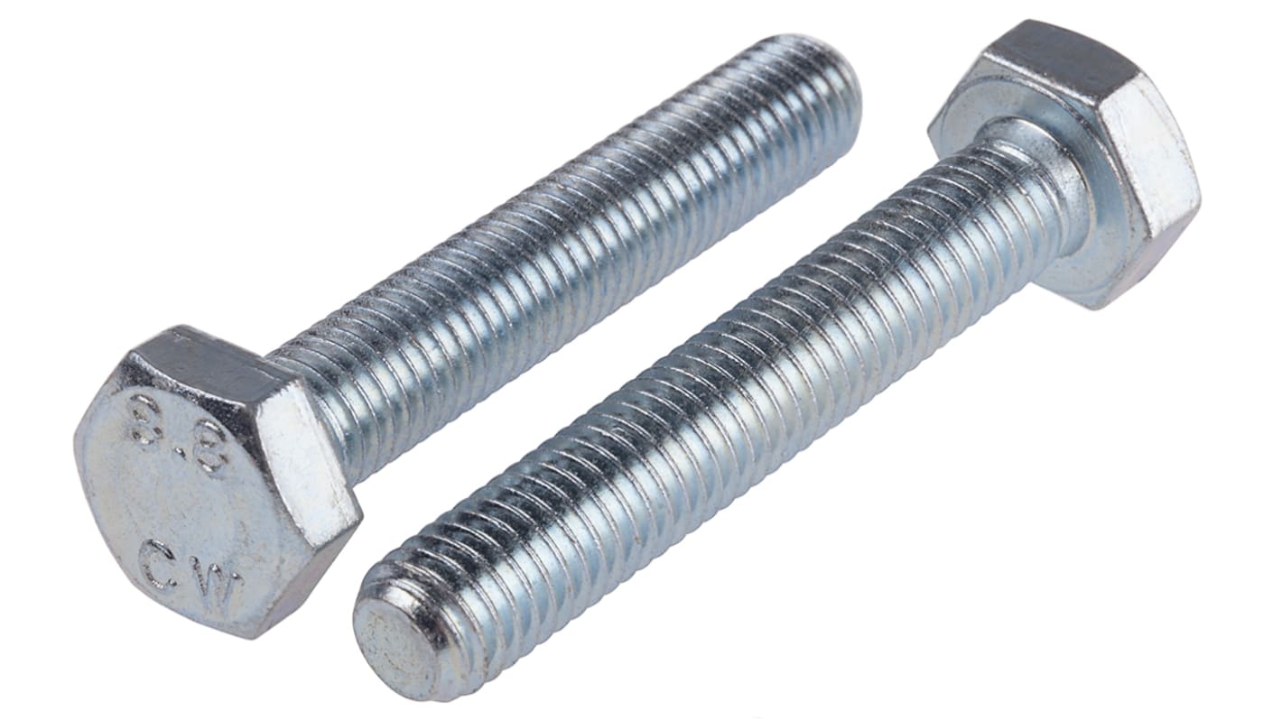 RS PRO Bright Zinc Plated Steel Hex, Hex Bolt, M10 x 60mm