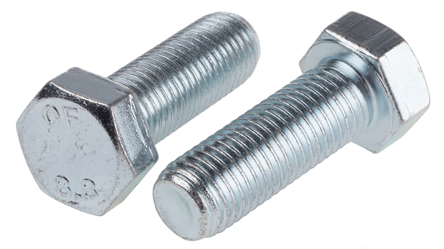 RS PRO Clear Passivated, Zinc Steel Hex, Hex Bolt, M16 x 45mm