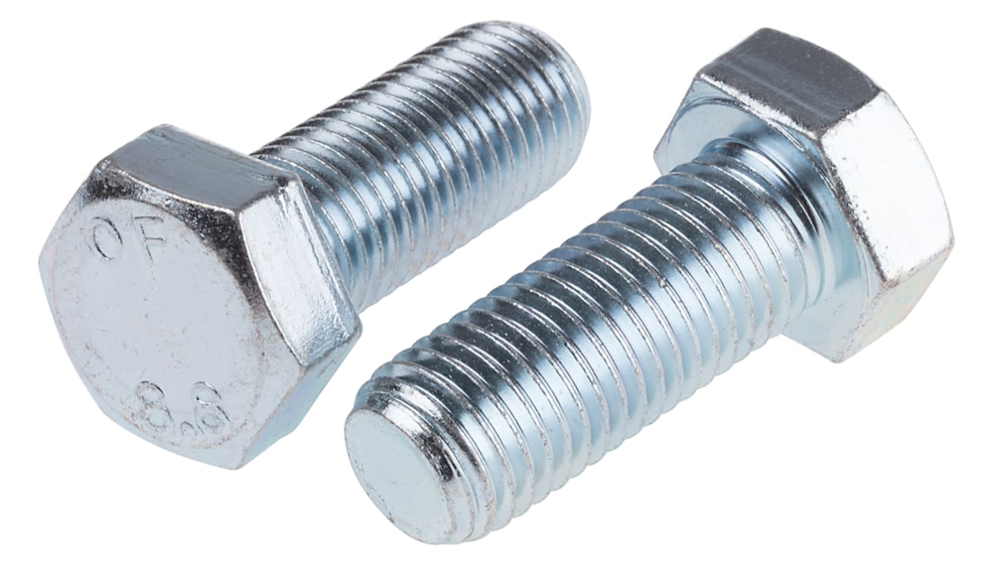 RS PRO Bright Zinc Plated Steel Hex, Hex Bolt, M20 x 50mm