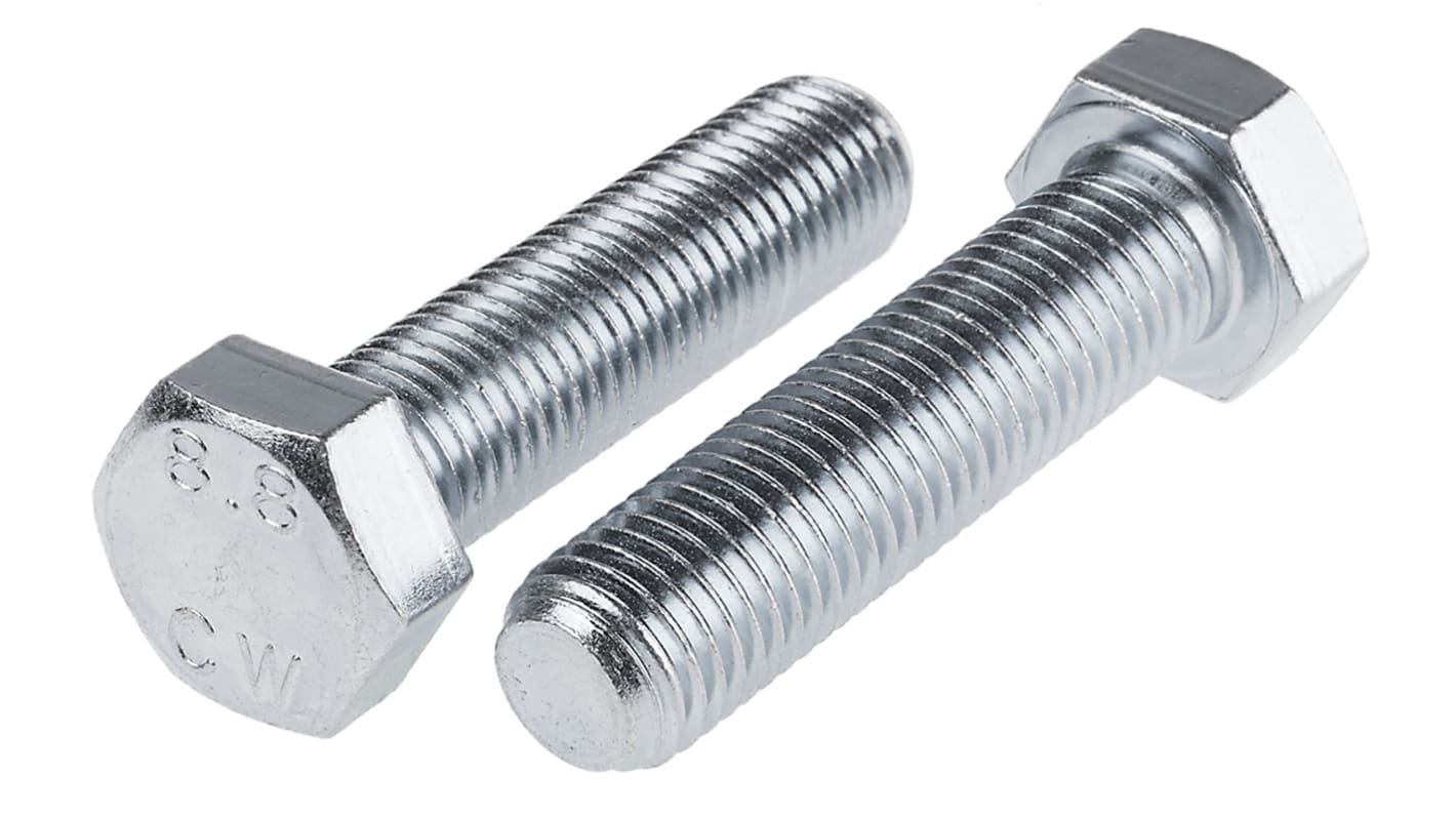 RS PRO Bright Zinc Plated Steel Hex, Hex Bolt, M20 x 80mm