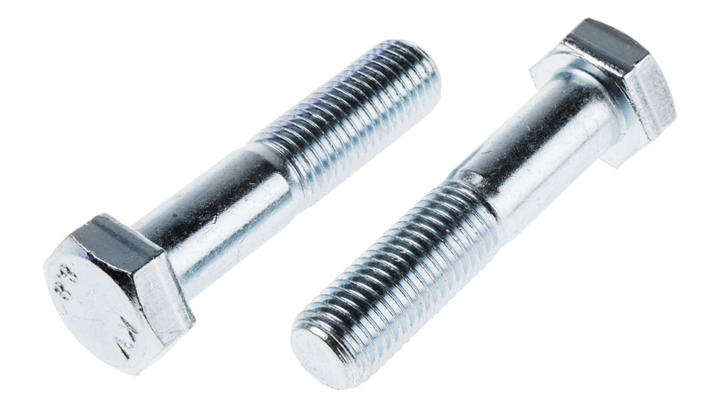 RS PRO Bright Zinc Plated Steel Hex, Hex Bolt, M20 x 90mm RS