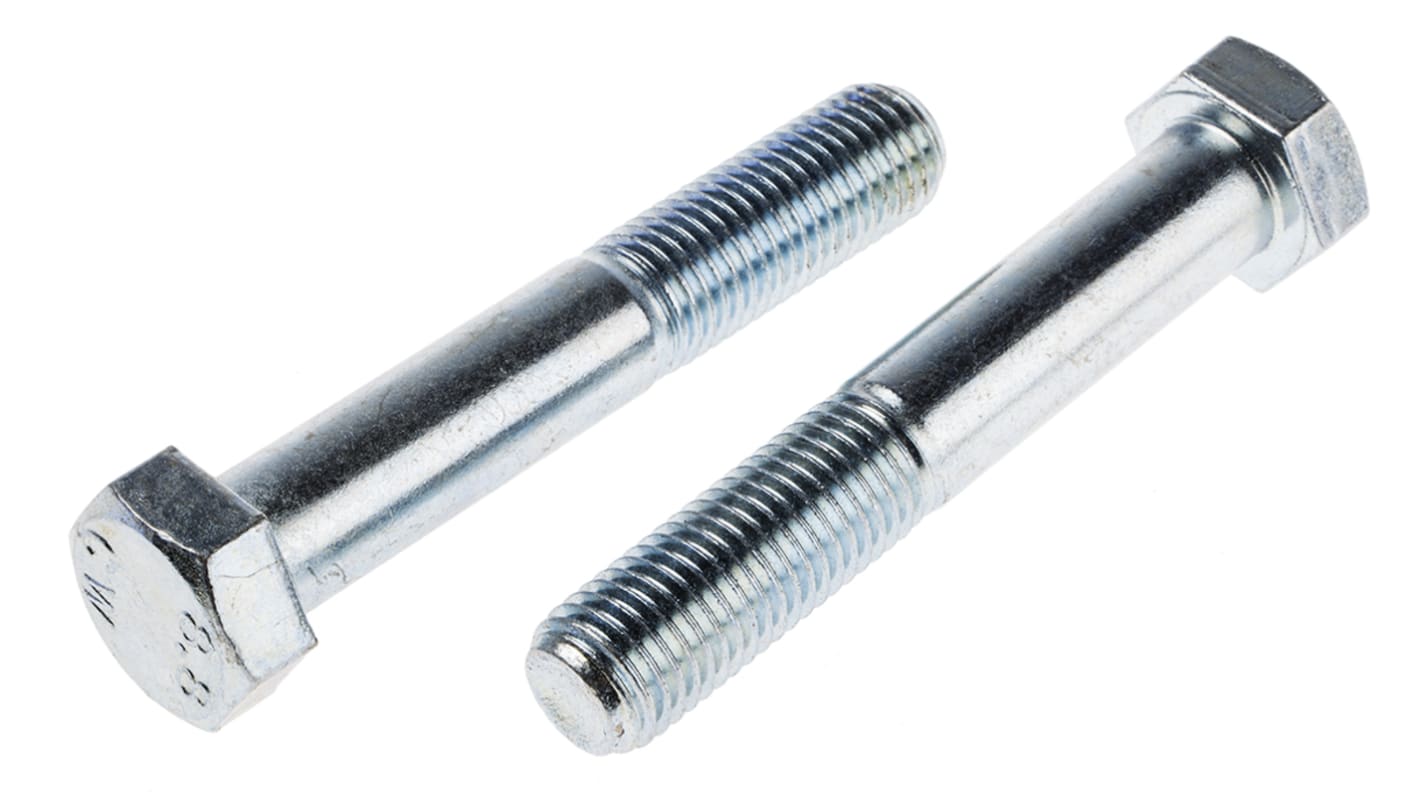 RS PRO Clear Passivated, Zinc Steel, Hex Bolt, M20 x 120mm