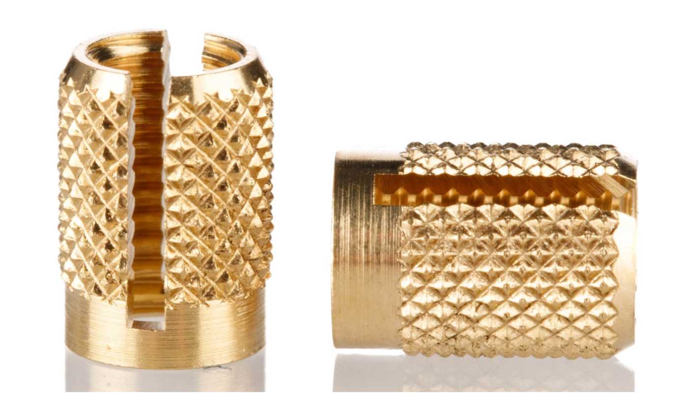 RS PRO, M5 Brass Threaded Insert diameter 6.4mm Depth 9.35mm RS