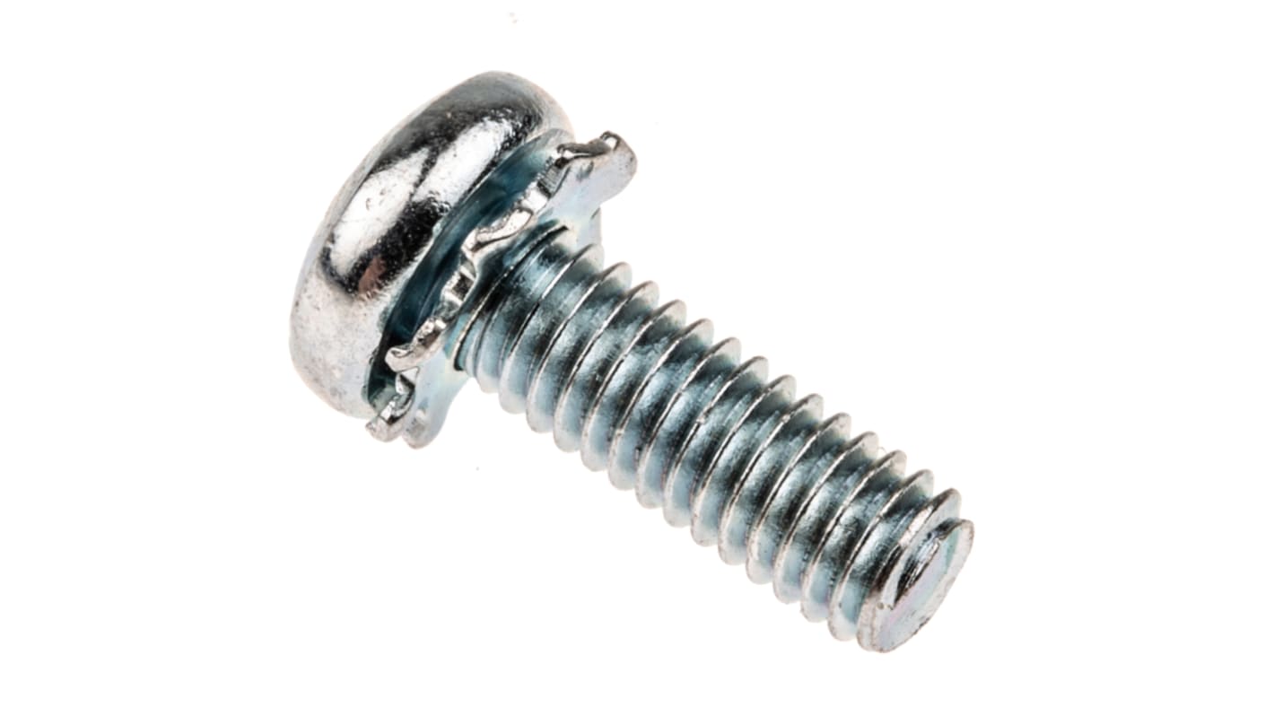 RS PRO M4 x 12mm Zinc Plated Steel Pan Head Sems Screw, External Tooth Washer