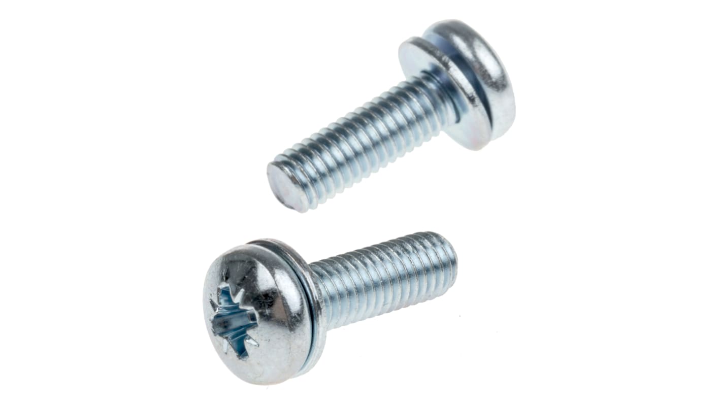 Tornillos con arandela, Acero, Galvanizado brillante, Alomada, M5 x 16mm