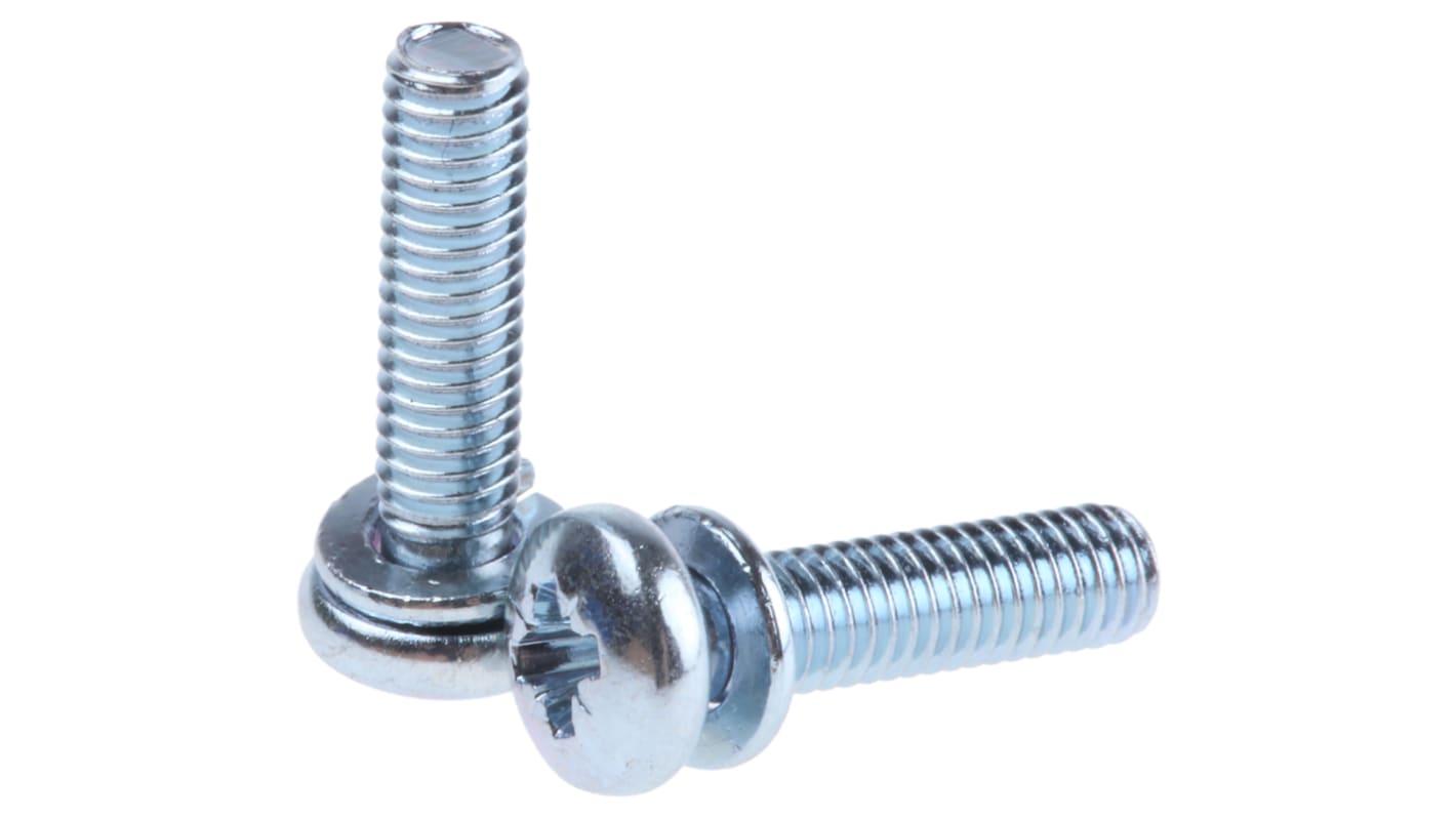 RS PRO M3 x 12mm Zinc Plated Steel Pan Head Sems Screw, Spring Washer