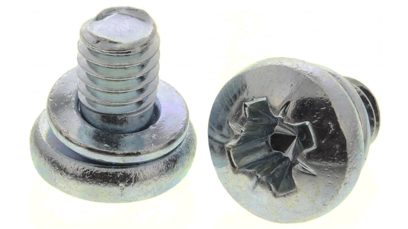 RS PRO M4 x 6 mmmm Zinc Plated Steel Pan Head Sems Screw, Spring Washer