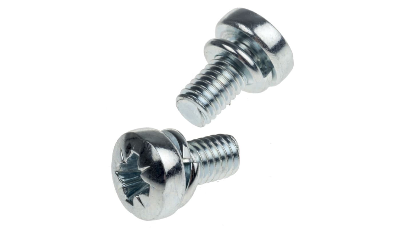 RS PRO M6 x 12mm Zinc Plated Steel Pan Head Sems Screw, Spring Washer