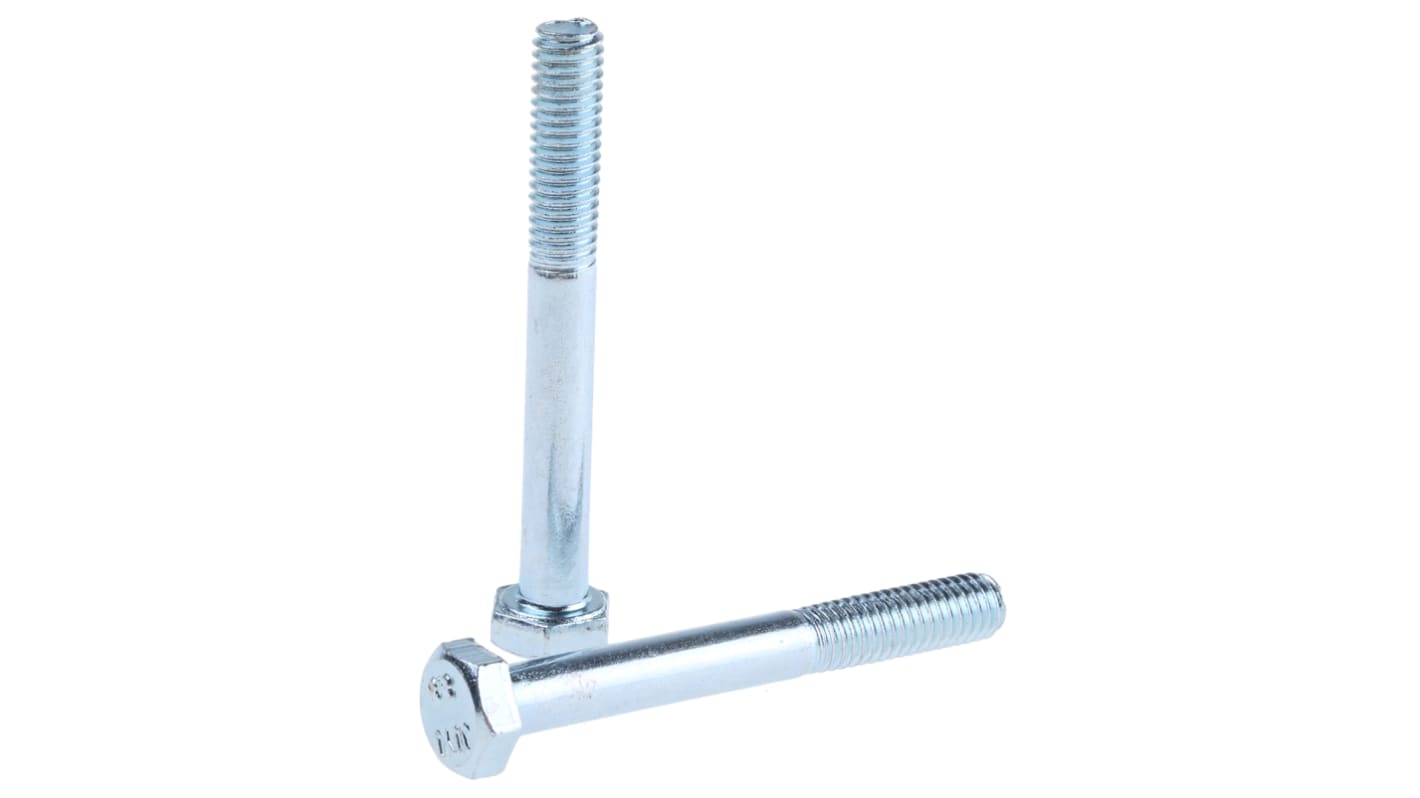 RS PRO Bright Zinc Plated Steel Hex, Hex Bolt, M6 x 50mm