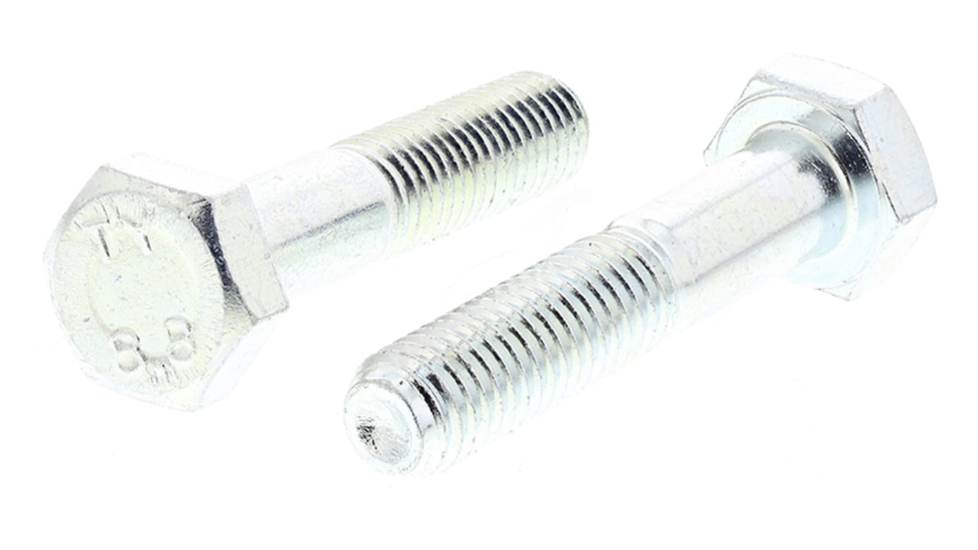 RS PRO Bright Zinc Plated Steel Hex, Hex Bolt, M10 x 50mm