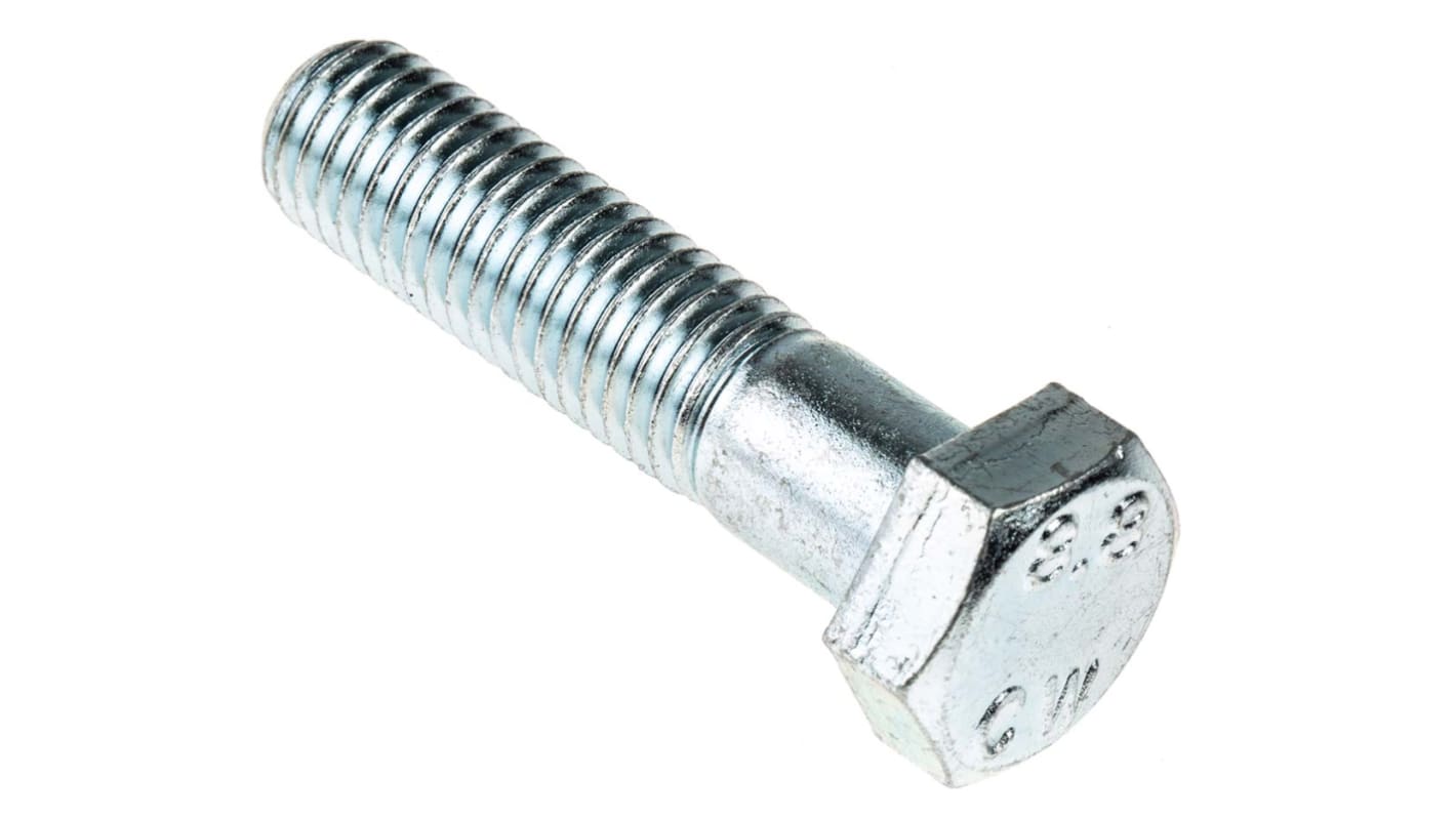 RS PRO Bright Zinc Plated Steel Hex, Hex Bolt, M12 x 50mm