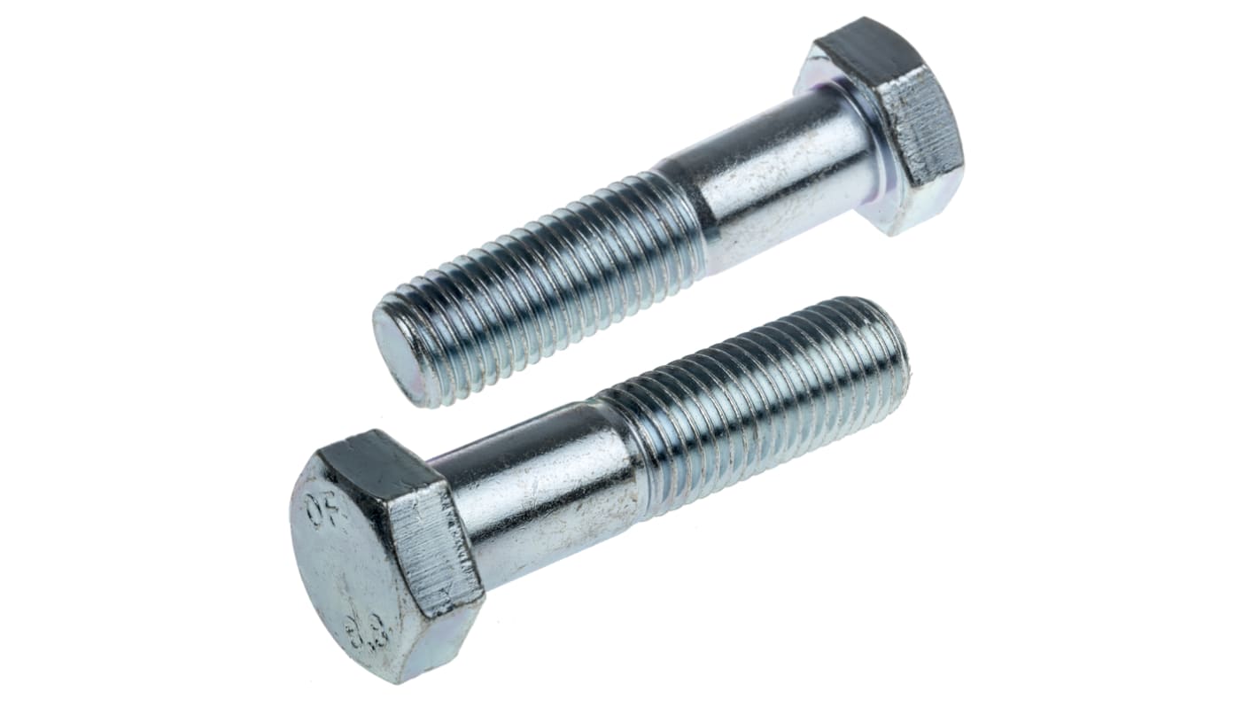 RS PRO Bright Zinc Plated Steel Hex, Hex Bolt, M16 x 65mm