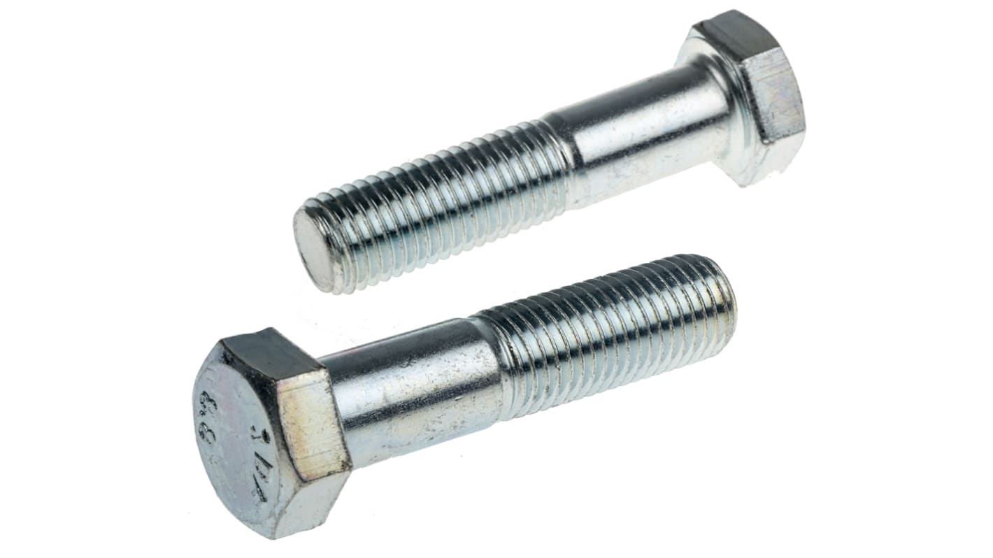 RS PRO Bright Zinc Plated Steel Hex, Hex Bolt, M16 x 70mm