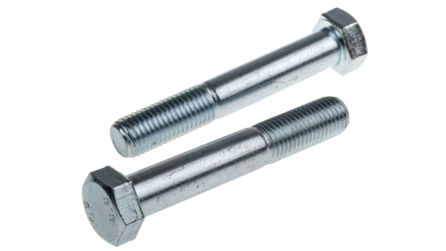 RS PRO Bright Zinc Plated Steel Hex, Hex Bolt, M16 x 100mm