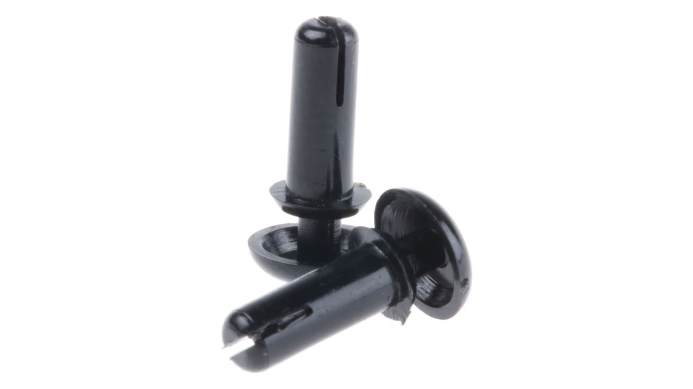 Remache a presión Essentra de nylon, Ø 3mm x 9mm, para espesor de 5.5mm → 6.5mm, color Negro