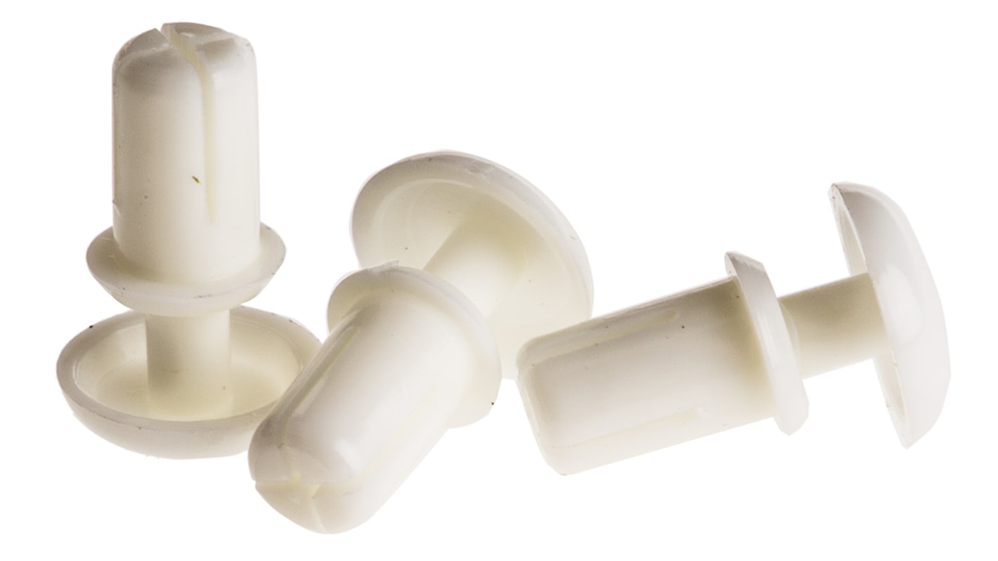 Remache a presión Essentra de nylon, Ø 3.5mm x 7.1mm, para espesor de 3mm → 4mm, color Blanco