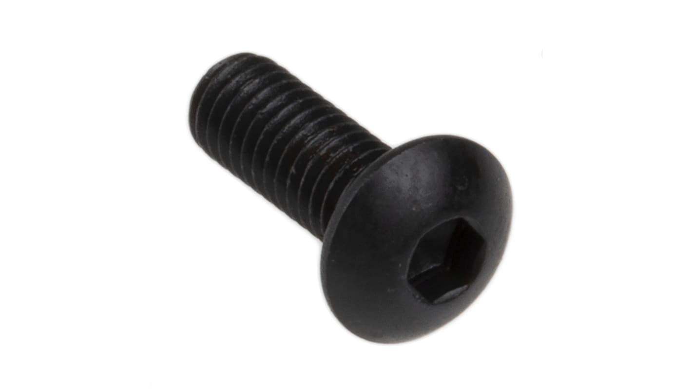 RS PRO Black, Self-Colour Steel Hex Socket Button Screw, ISO 7380, M3 x 8mm