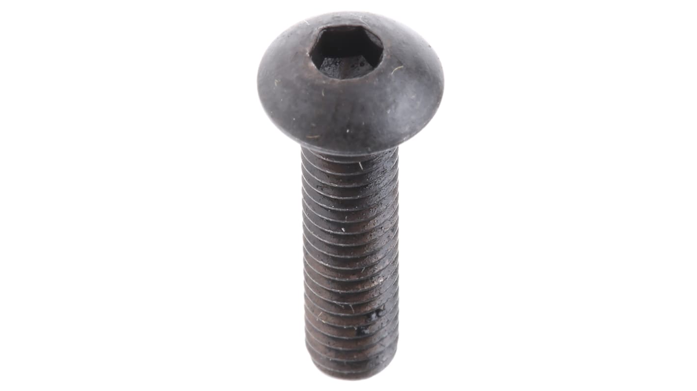 RS PRO Black, Self-Colour Steel Hex Socket Button Screw, ISO 7380, M4 x 16mm