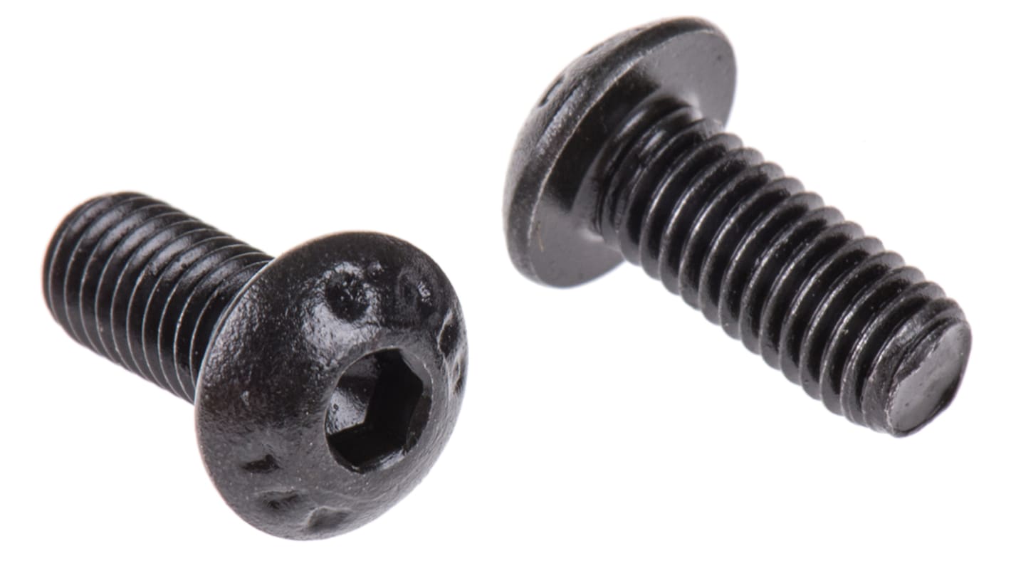 RS PRO Black, Self-Colour Steel Hex Socket Button Screw, ISO 7380, M5 x 12mm