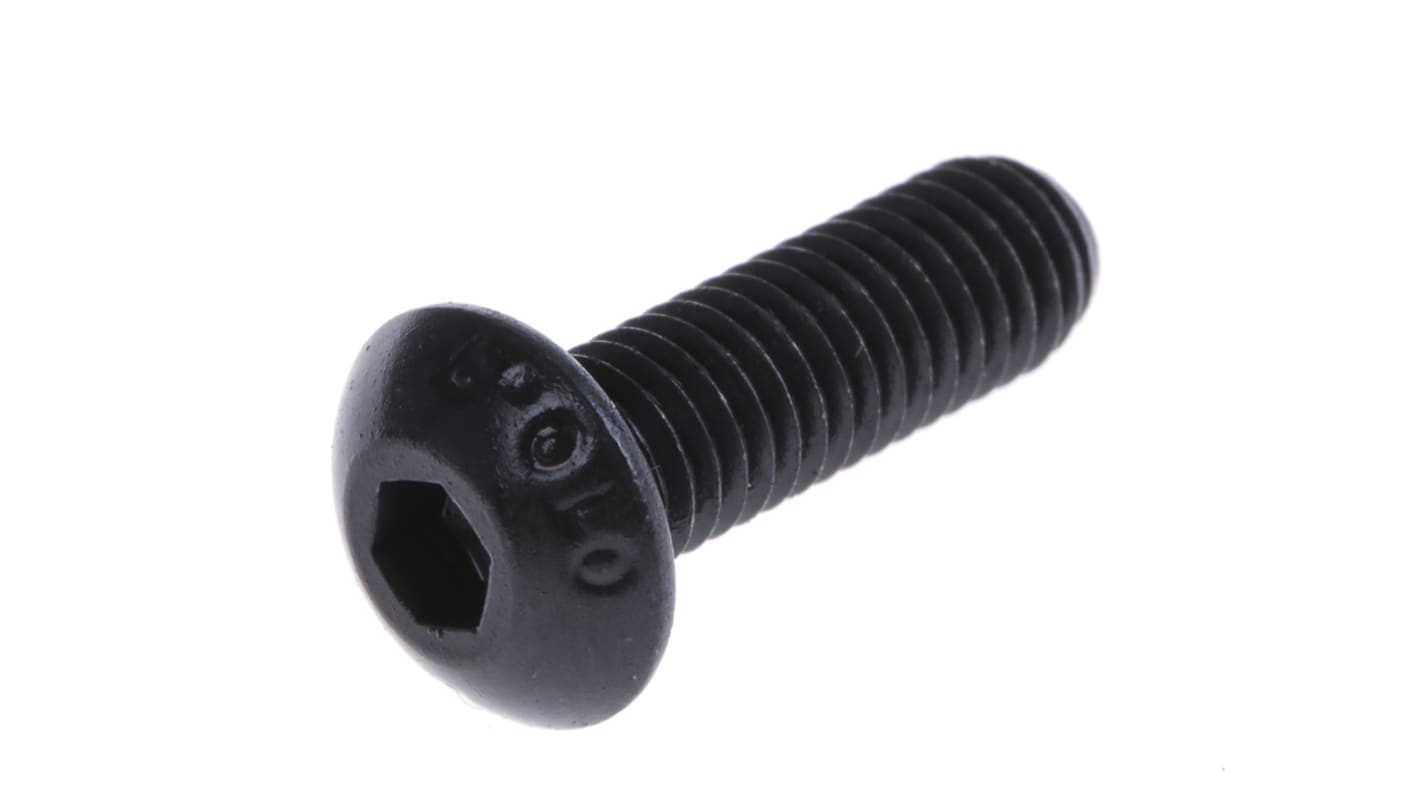 RS PRO Black, Self-Colour Steel Hex Socket Button Screw, ISO 7380, M5 x 16mm