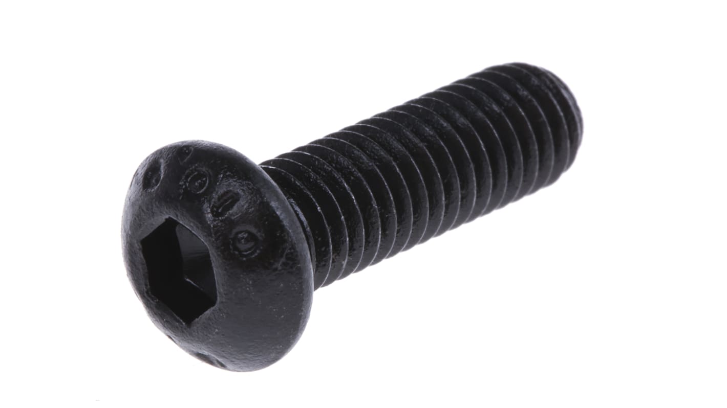 RS PRO Black, Self-Colour Steel Hex Socket Button Screw, ISO 7380, M6 x 20mm