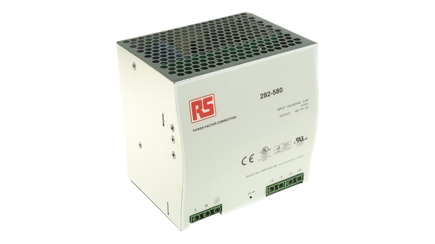 Mean Well DRP Switch Mode DIN Rail Power Supply, 85 → 264V ac ac Input, 48V dc dc Output, 5A Output, 240W