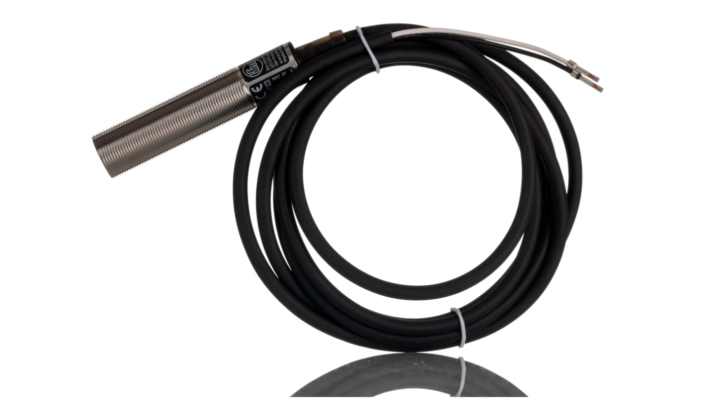 ifm electronic Inductive Barrel-Style Proximity Sensor, M18 x 1, 5 mm Detection, 10 → 55 V dc, IP67