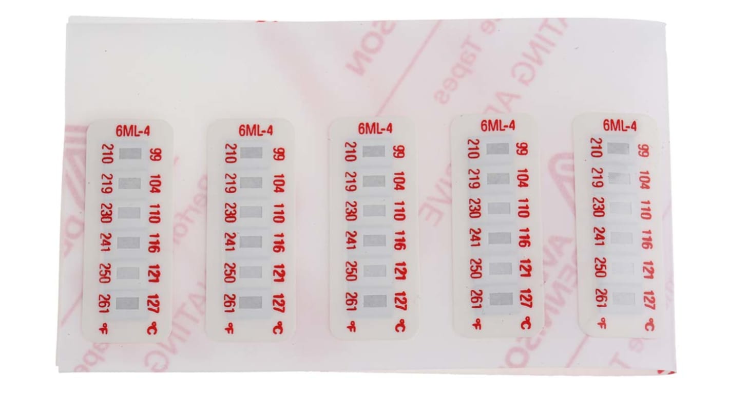 RS PRO Non-Reversible Temperature Sensitive Label, 99°C to 127°C, 6 Levels