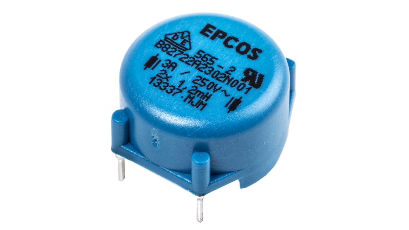 EPCOS 1.2 mH ±30% Ferrite Power Line Choke, 3A Idc, 56mΩ Rdc 250 V ac, B82722A