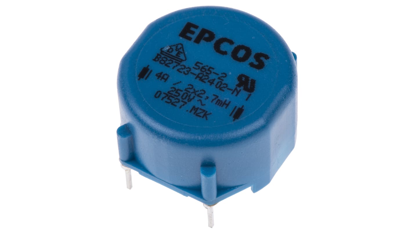 EPCOS Tápvezeték elfojtó 2,7 mH ±30% Ferrit, Idc: 4A, Rdc: 60mΩ, max.: 250 V AC, B82721A sorozat