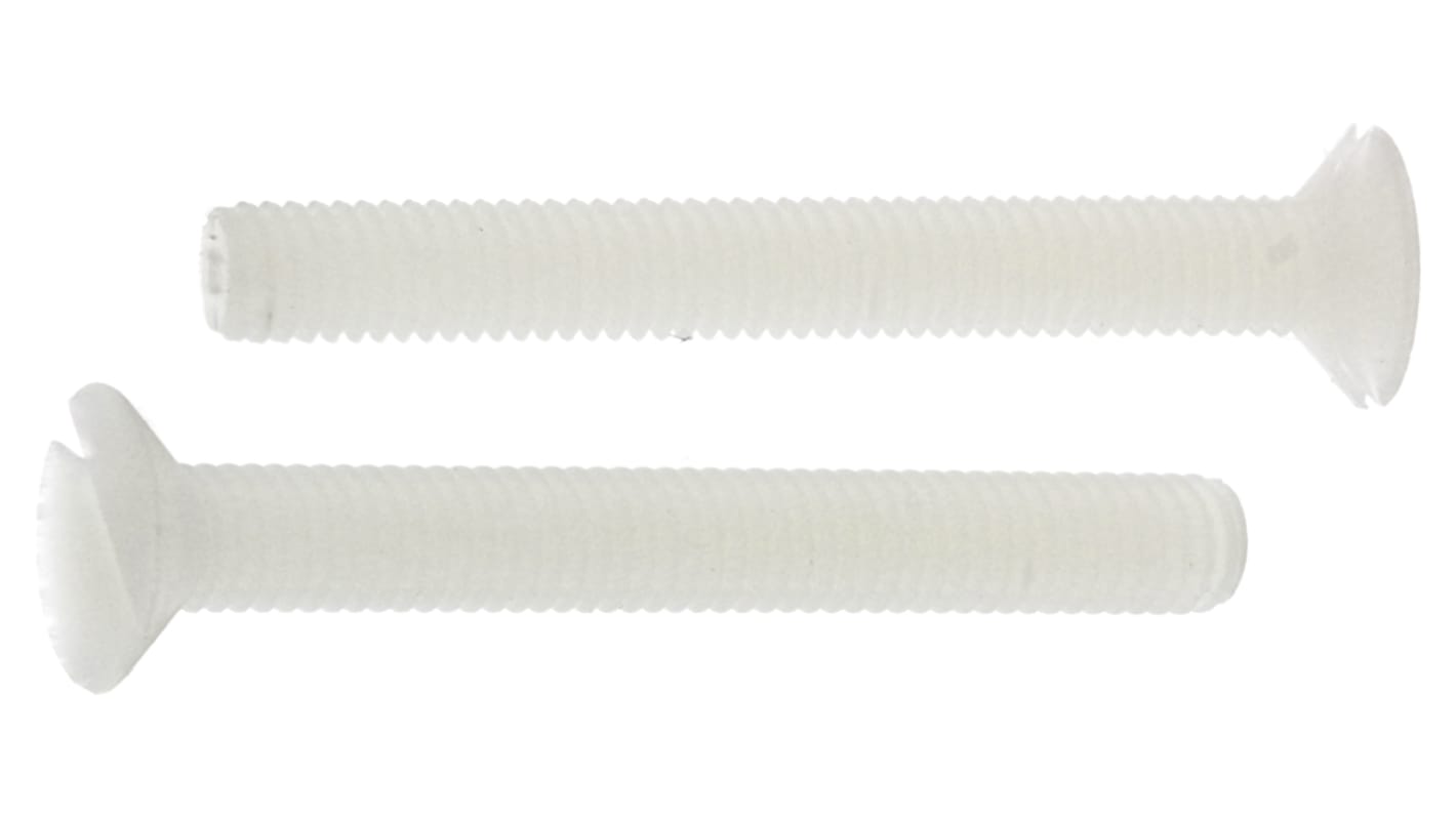 RS PRO Slot Countersunk Nylon Machine Screws, M3x25mm