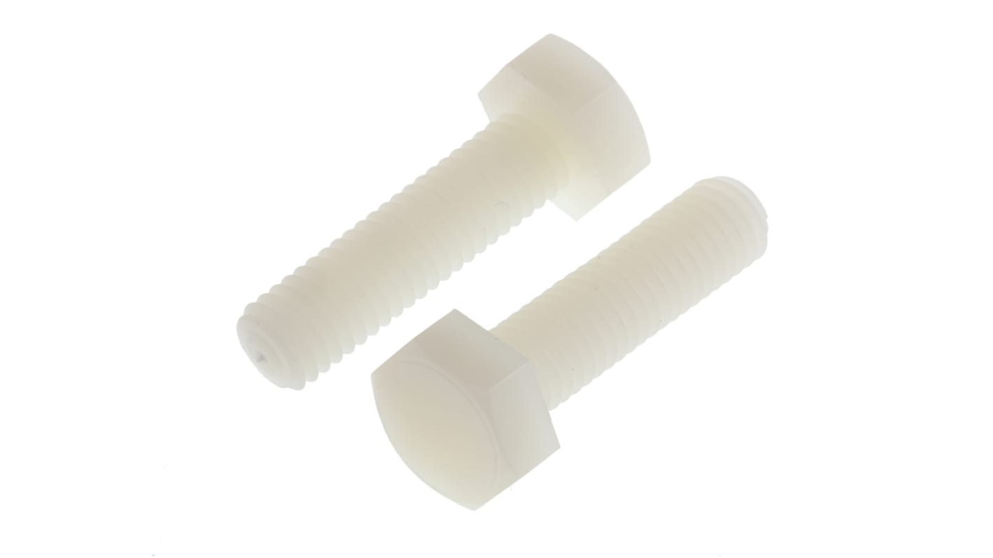 M8 x 30mm Bolt med sekskanthoved, Blank, Nylon