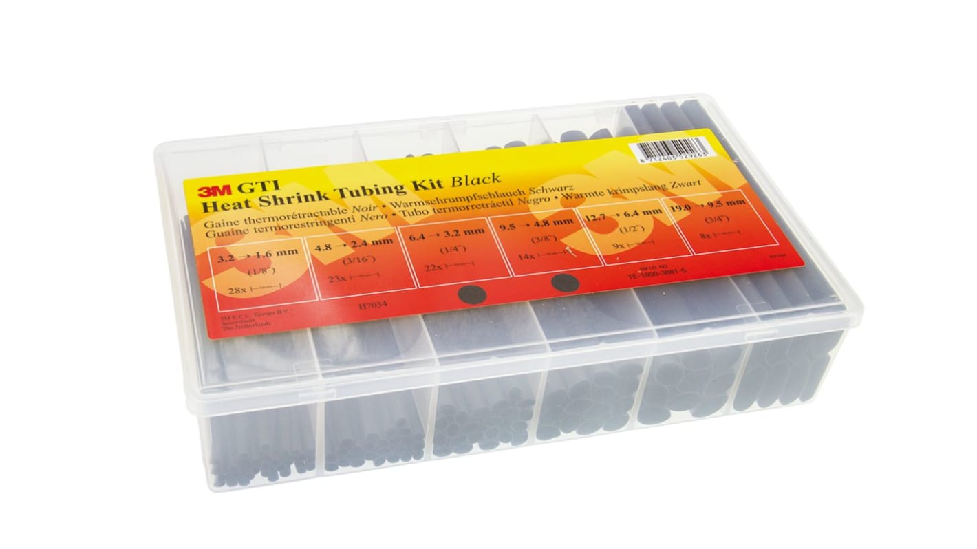 857760 3M Heat Shrink Tubing, Black 3.2mm Sleeve Dia. x 150mm Length