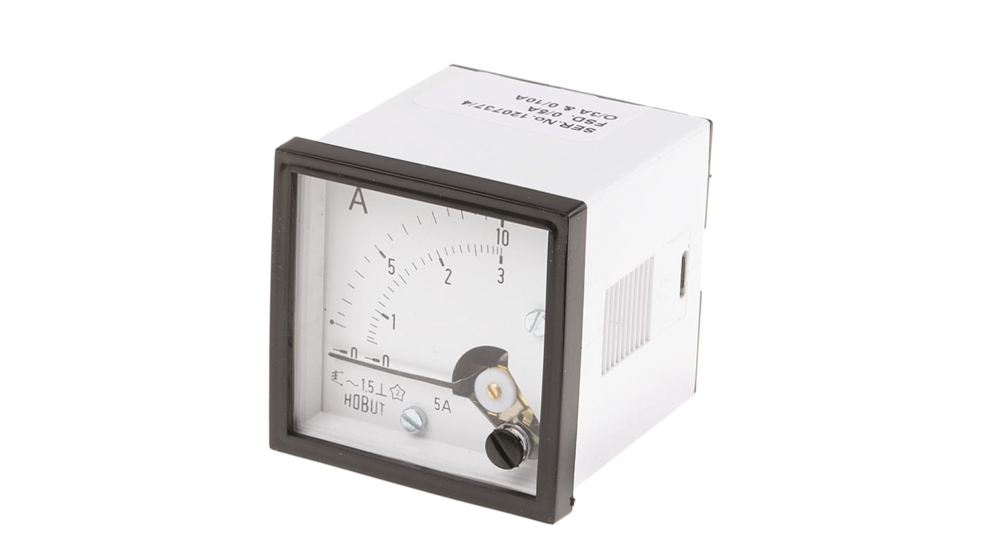 HOBUT D48SD Analogue Panel Ammeter FSD 0/5A Dual Scale 0/10A & 0/3A AC, 48mm x 48mm Moving Iron