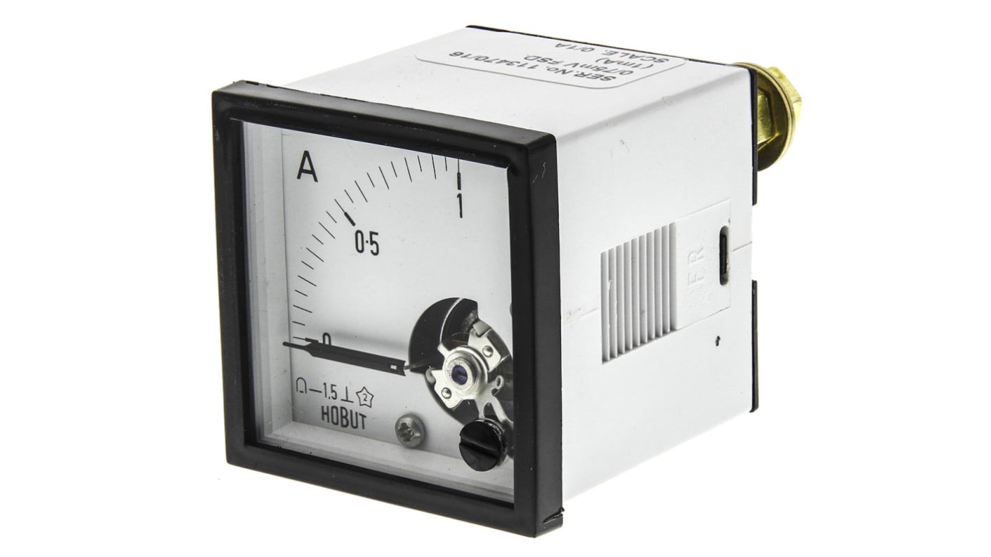 HOBUT D48MC Analogue Panel Ammeter 0/1A For Shunt 75mV DC, 48mm x 48mm Moving Coil