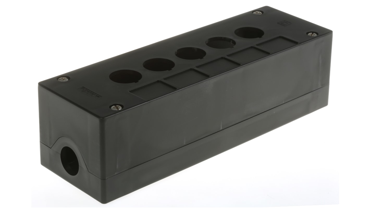 Boîtier de bouton-poussoir Schneider Electric Harmony XALG, 5 découpes, en Plastique Noir, Ø 22mm