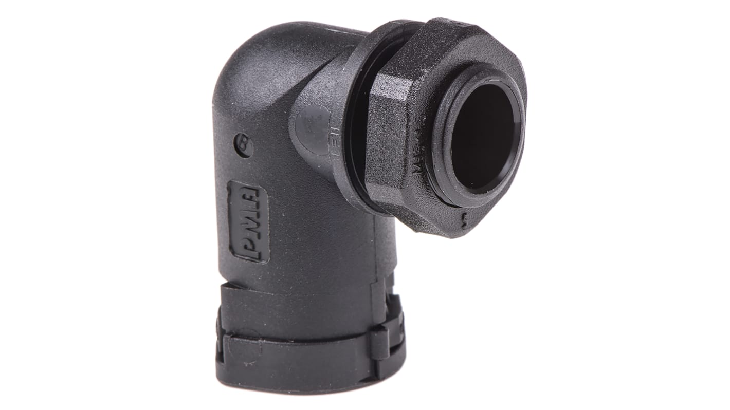 Raccordo per cavi PMA ALWD-M162, Gomito a 90° in PA 6, Nero, filetto M16, 16mm, protezione IP66