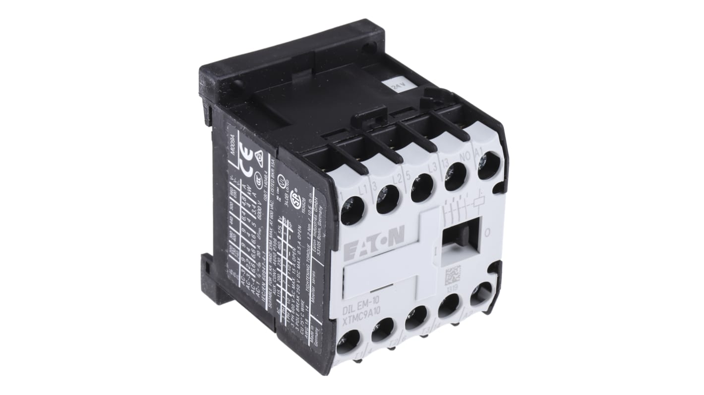 Eaton DILEM Series Contactor, 24 V ac Coil, 3-Pole, 9 A, 4 kW, 3NO, 400 V ac