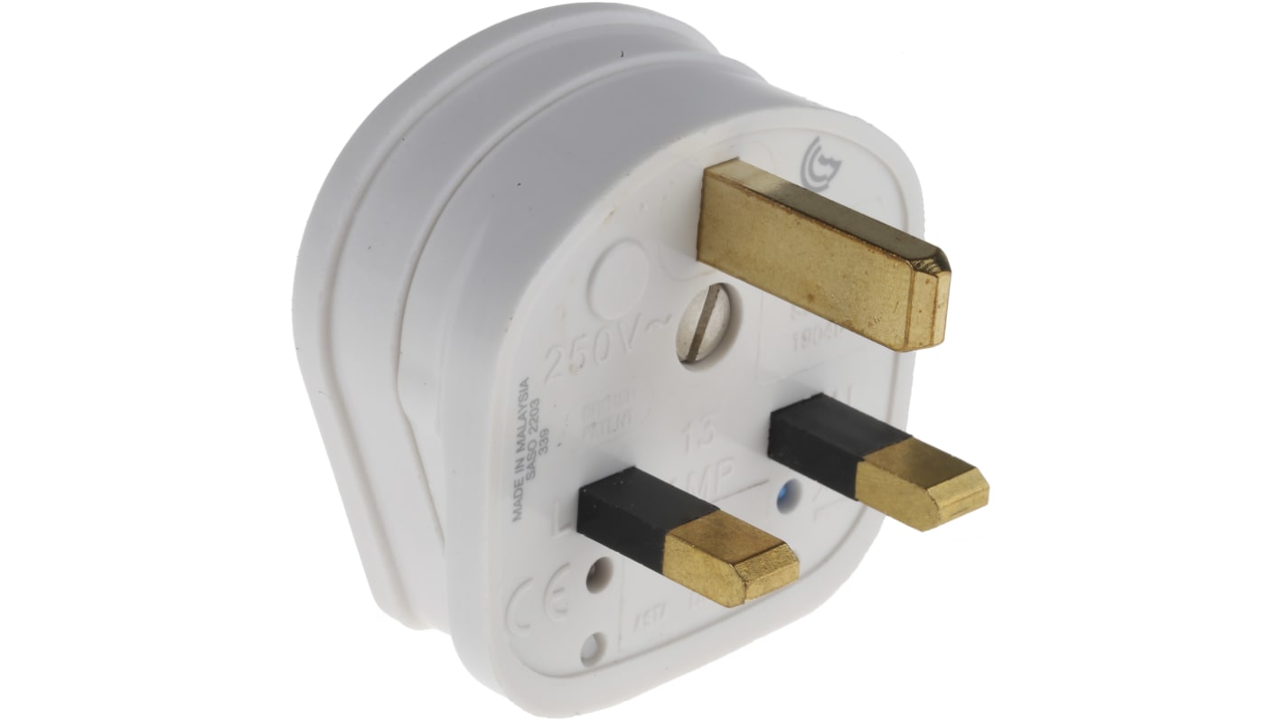 Clavija MK Electric de 2P+E de color Blanco, para Reino Unido, 240 V, 13A, Montaje de Cable