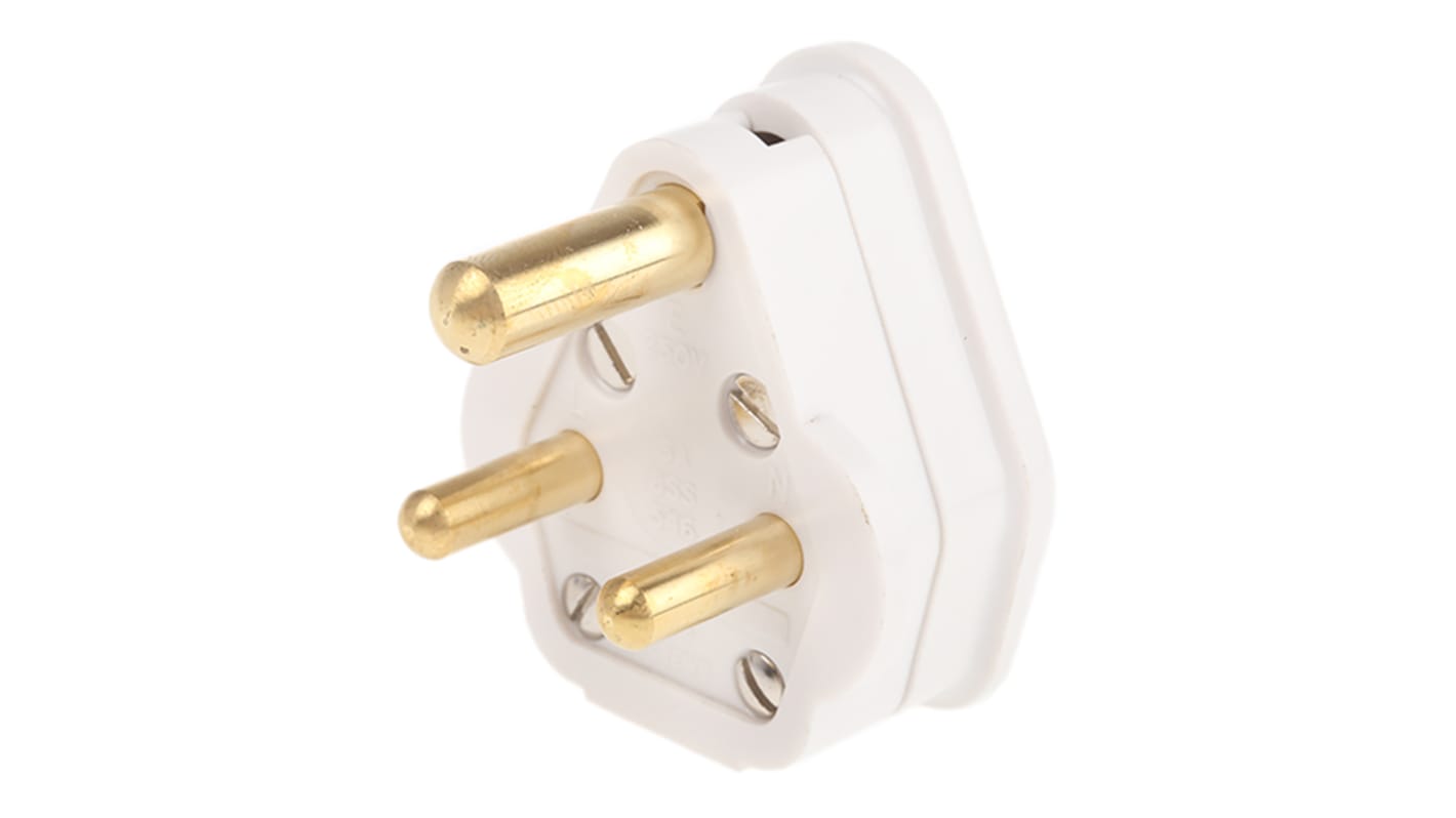 Clavija MK Electric de 2P+E de color Blanco, para Reino Unido, 5A, Montaje de Cable