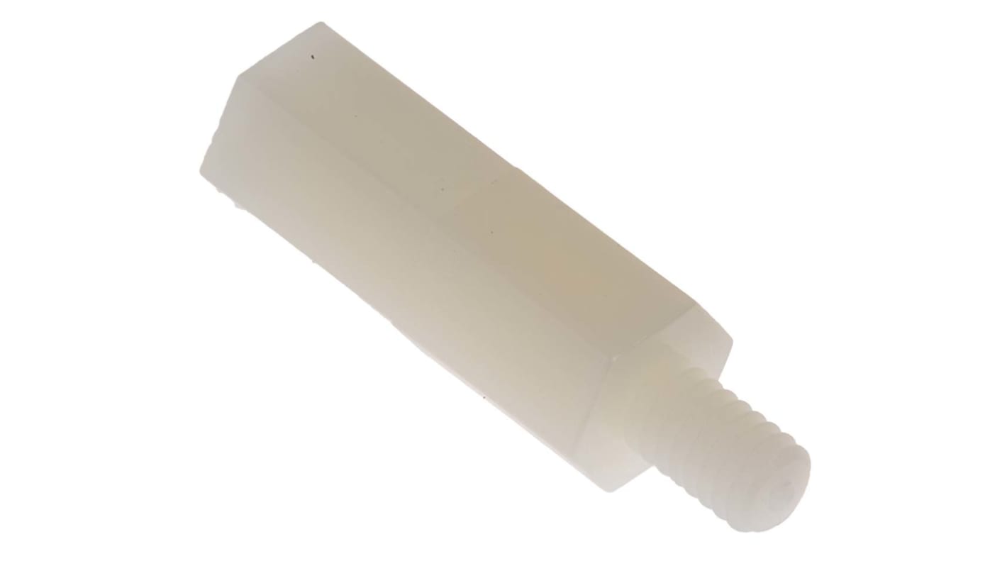 Separador roscado hexagonal Macho/Hembra RS PRO, M4 x M4, long. 19mm, rosca macho 6mm, de Nylon 66