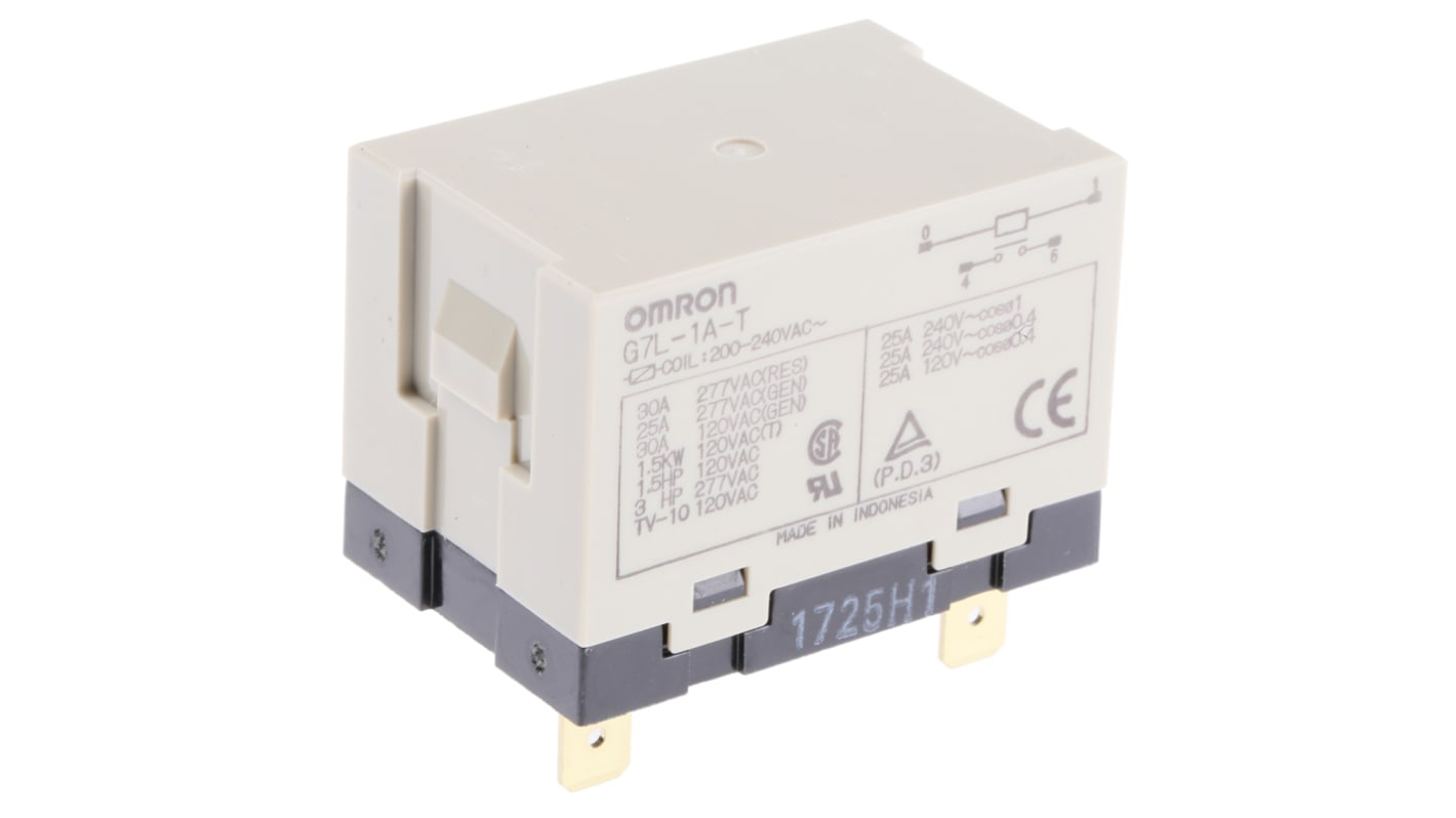 Relé de potencia sin enclavamiento Omron G7L de 1 polo, SPST, bobina 240V ac, 30A, Montaje en Panel