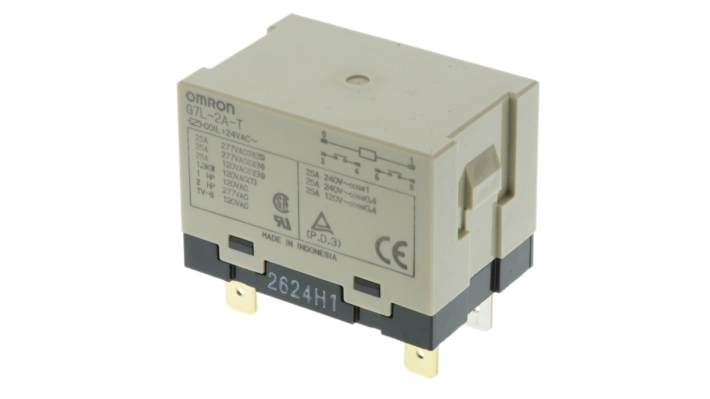 Omron Panel Mount Power Relay, 24V ac Coil, 25A Switching Current, DPST