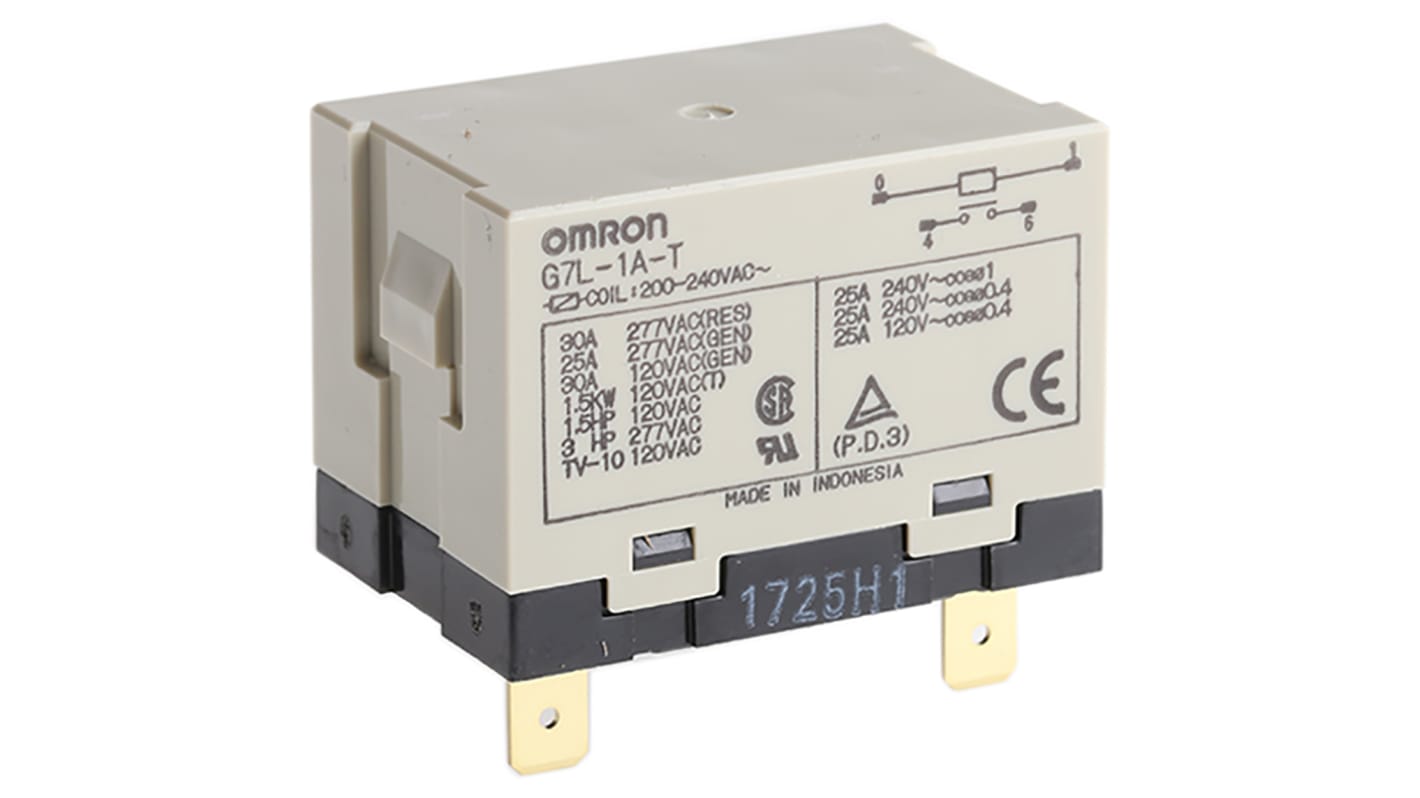 Omron Panel Mount Power Relay, 240V ac Coil, 25A Switching Current, DPST