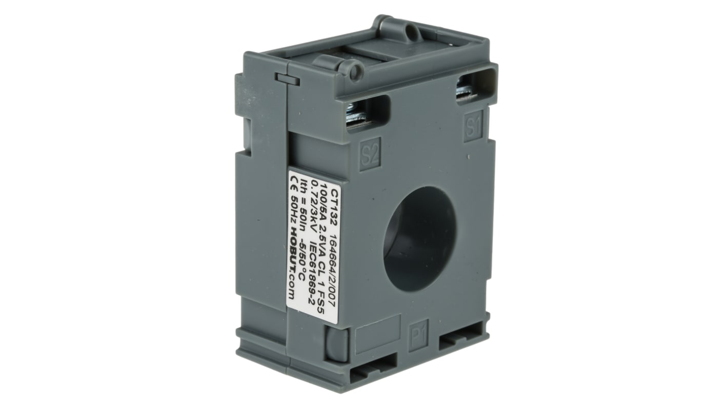 HOBUT CT132 Series DIN Rail Mounted Current Transformer, 100A Input, 100:5, 5 A Output, 21mm Bore