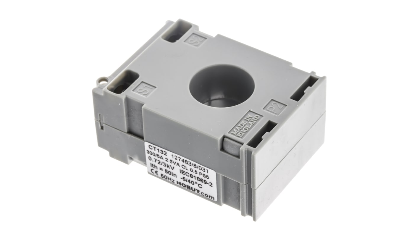 HOBUT CT132 Series DIN Rail Mounted Current Transformer, 300A Input, 300:5, 5 A Output, 21mm Bore