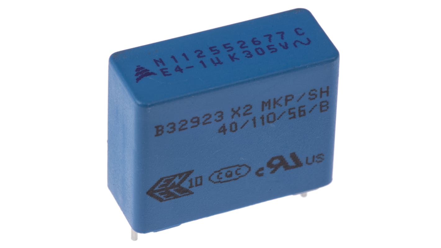 Condensador de película EPCOS, 1μF, ±10%, 305V ac, Montaje en orificio pasante