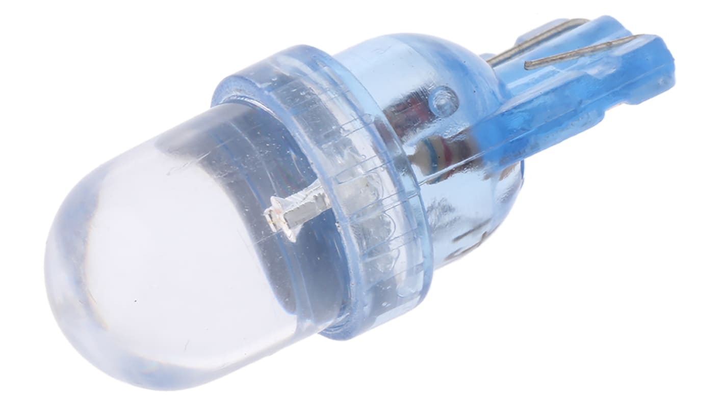 Lampada per indicatori JKL Components, lunga 27.5mm, Ø 10mm, 12V cc, luce color Blu con Wedge, angolo di vista 18°